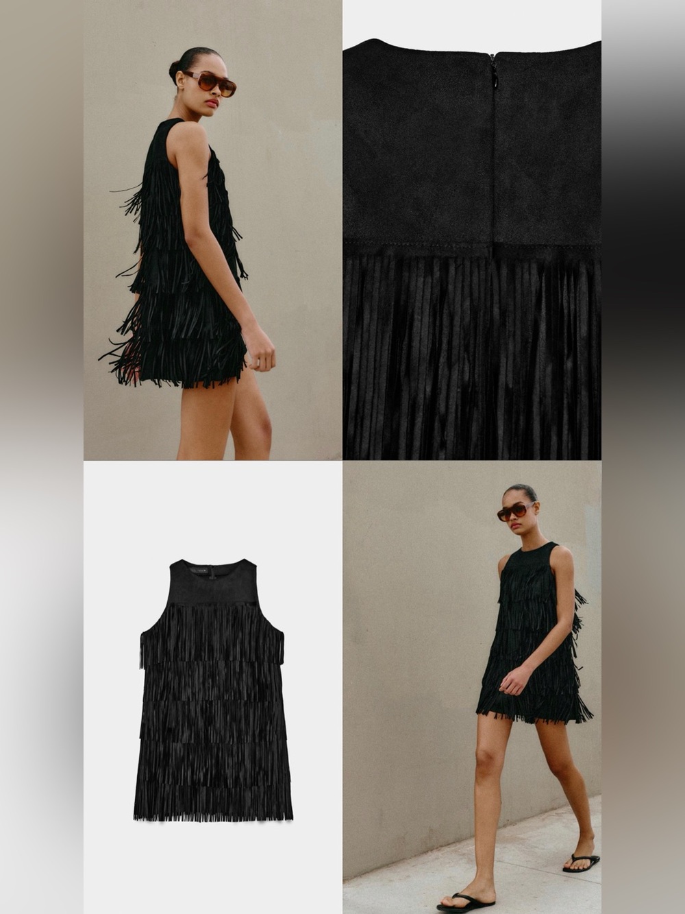 Zara Black Sleeveless Fringe Mini Dress